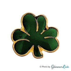 Vintage Green Enamel Shamrock Gold Tone Metal Lapel Pin Tie Tack